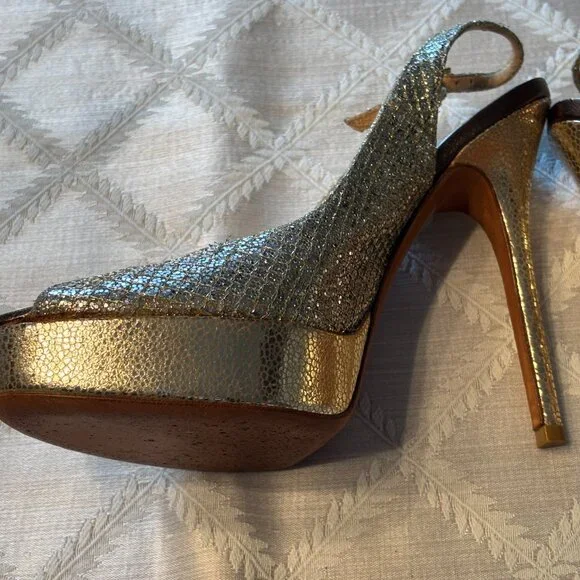 Jimmy Choo Champagne /Gold PlatformGlitter Shoes-